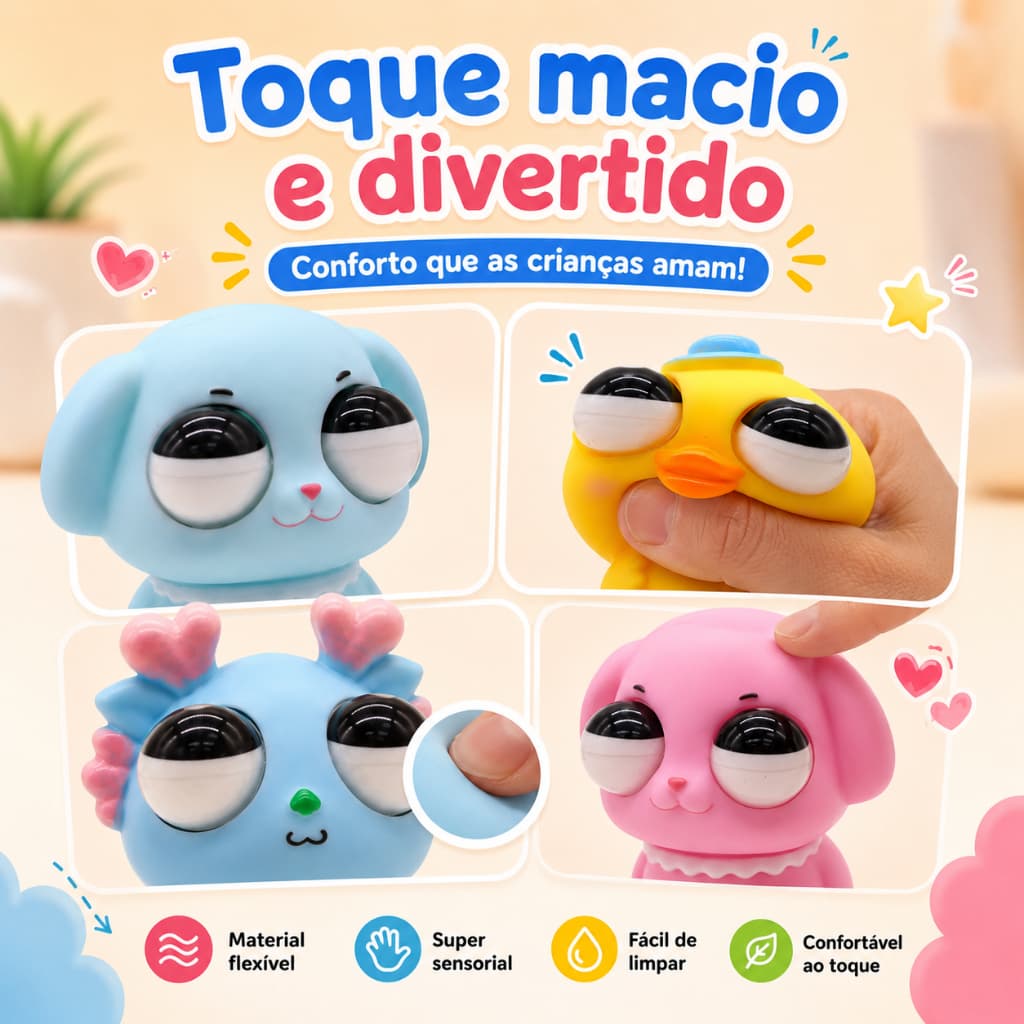 Brinquedo Squishy Fidget Sensorial Anti Estresse Bichinho Fofo Aperta Olhos Saltantes Infantil