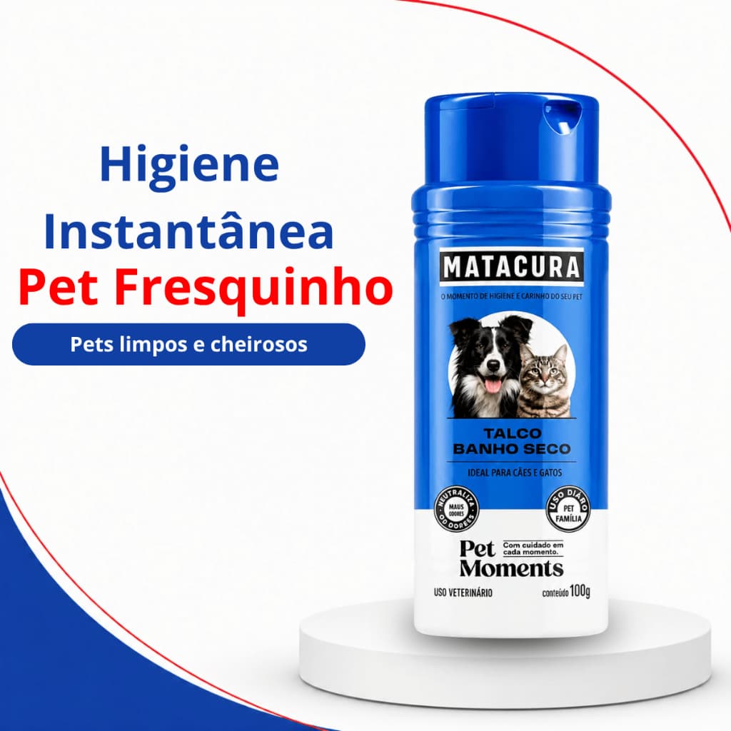 Talco Banho Seco Matacura 100g Sem Enxágue Para Pelagem De Pets