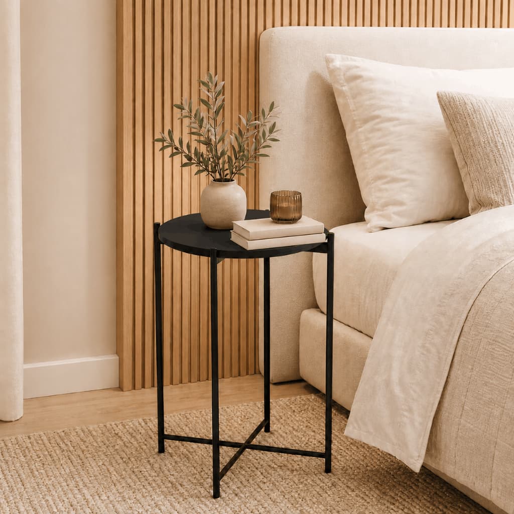 Mesinha De Cabeceira Articulada Estilo Industrial Mesa Apoio Quarto Cama Livros Abajur Decorativa Redonda Alta Pés Aço