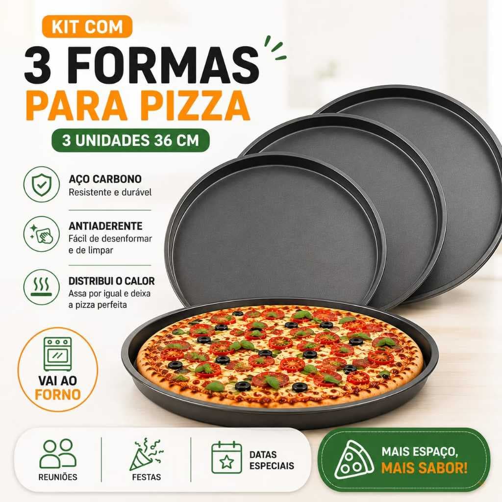 Kit Com 3 Formas Assadeiras Para Pizza Grande 36 Cm Não Gruda Aco Carbono Forma Assadeira Para Pizza