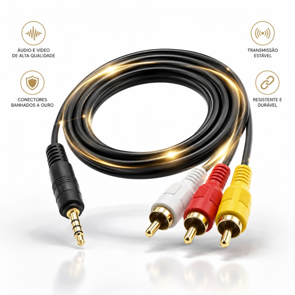 Cabo Adaptador Auxiliar P3 RCA Para TV TvBox Audio Video DVD