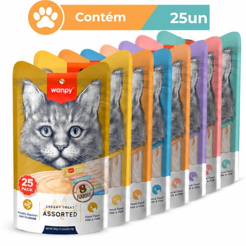 Petisco para Gatos Cremoso Wanpy Creamy Truly Sabores Sortidos 25 Tubos