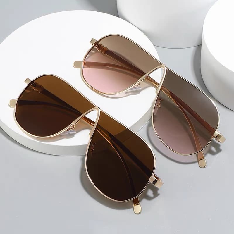Qualidade Mesmo Ins Estrela Luxo Metal Uv400 Óculos De Sol Femininos De Topo Plano Tons De Aviação