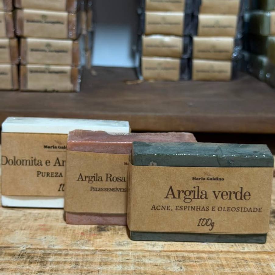 Kit 3 Sabonetes de Argila Verde,Branca e Dolomita,Argila Rosa Artesanal