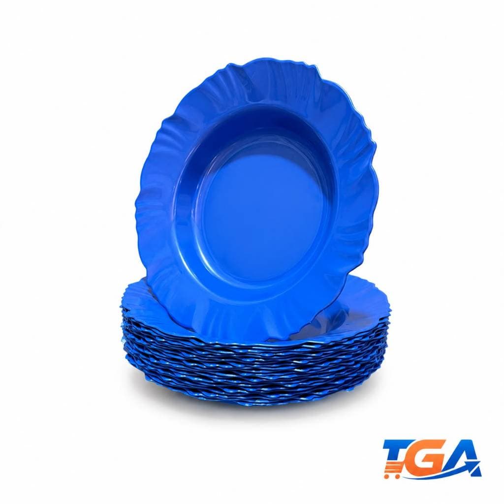 KIT 20 Prato Redondo Azul Plástico Resistente Alta Qualidade Fundo Borda Branco Refeição Churrasco