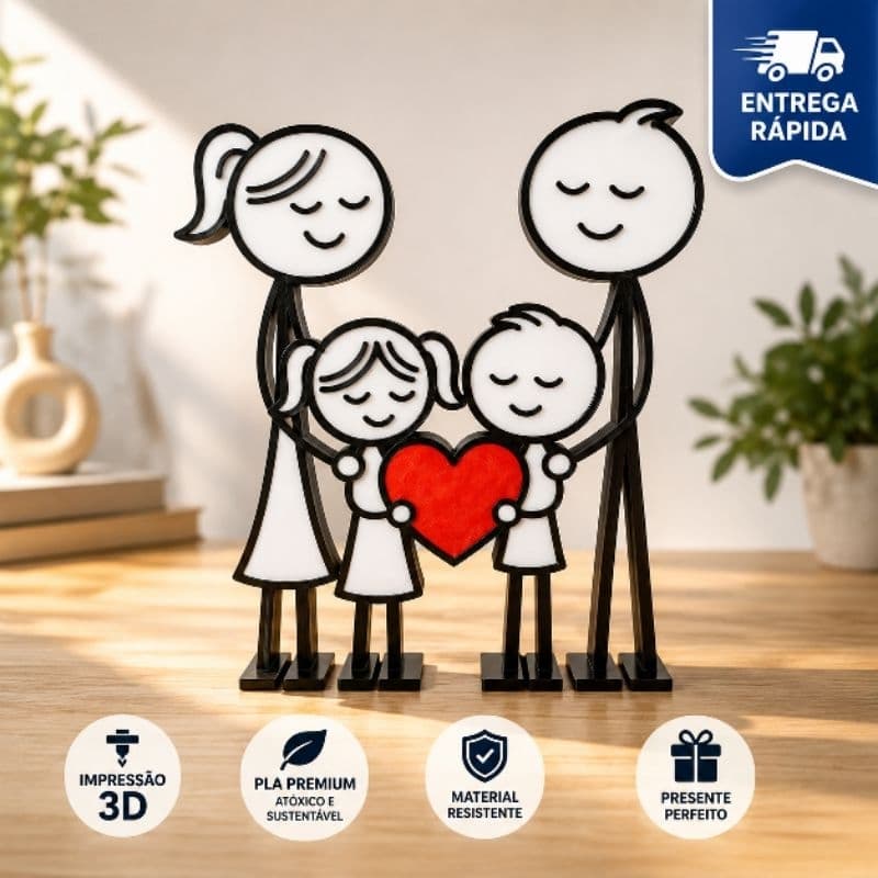 Estatueta Família Feliz Personalizada Presente Casal Filhos Decoração Lar