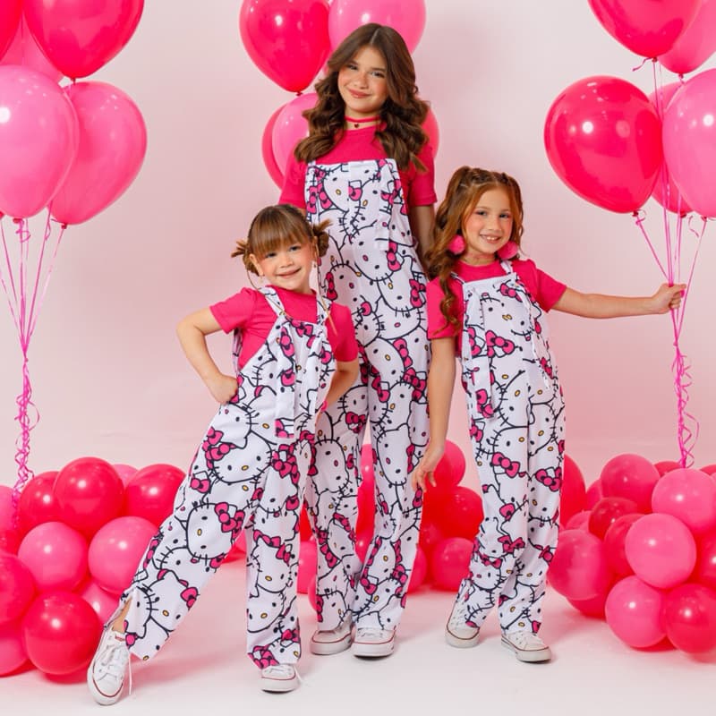 Macacão Infantil Hello Kitty | Combinadinho Macacão + Blusa Infantil Juvenil Roupa Menina 4 ao 14 Anos