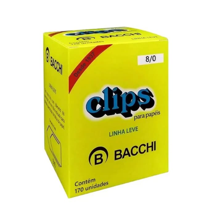 Clips Grandes de Papel Bacchi Nº 8/0 Original 170 Unidades Aço Galvanizado Escritório Papelaria