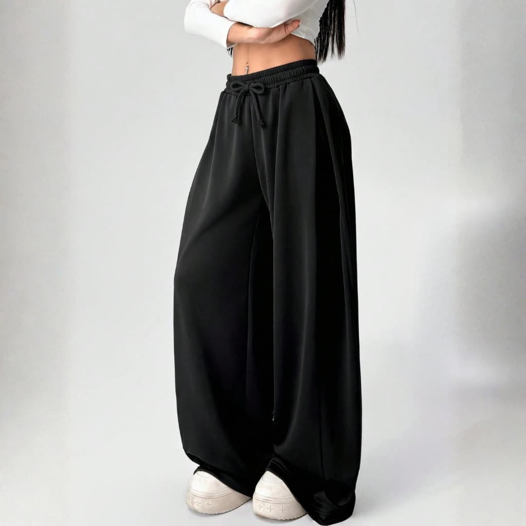 Calça Moletom Feminina Baggy Wide Leg Pantalona Bolso Faca Cintura Alta Elástico