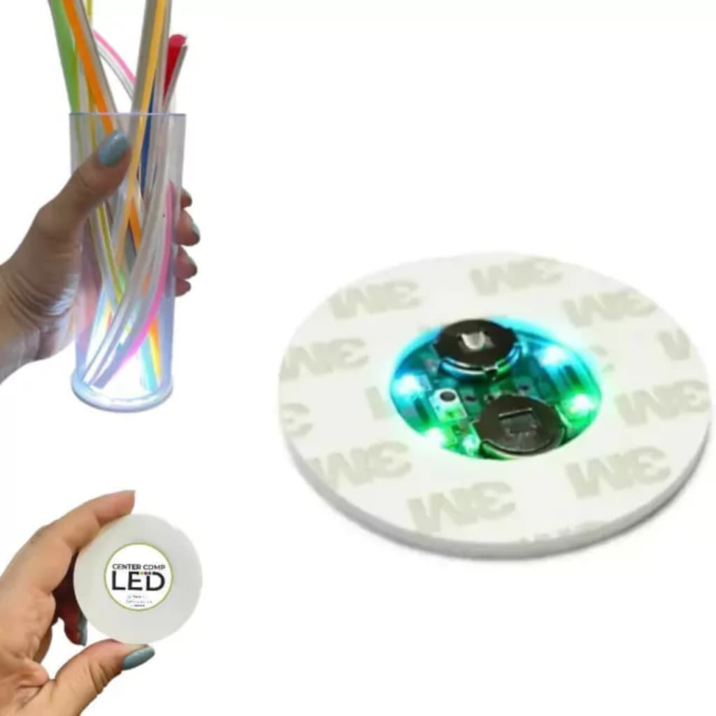 Kit 10 Porta Copos LED RGB Piscante Cores Luz Adesiva Luminosa para Garrafas Copos Taças Festas Bar Eventos