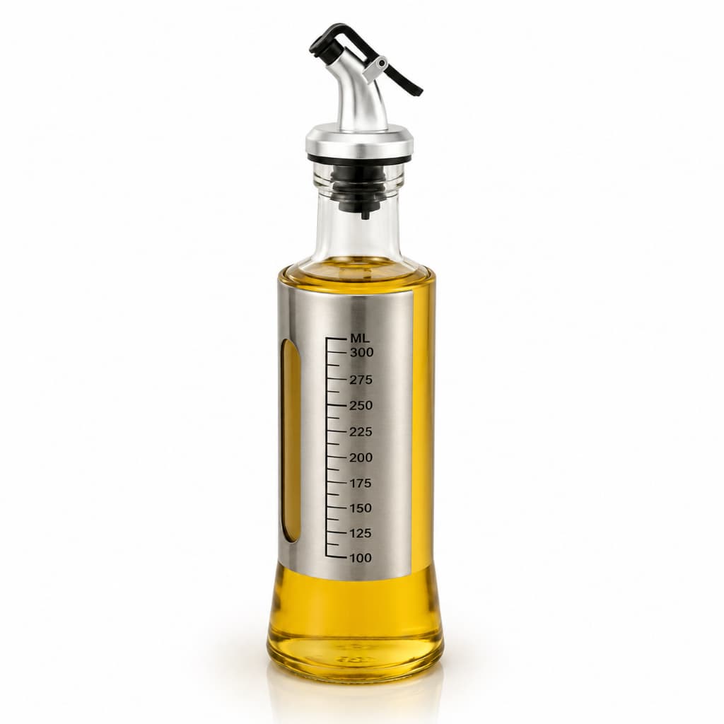 Galheteiro Porta Azeite Vinagre Óleo Vidro Inox Bico Dosador 300ml Molheiro Cozinha