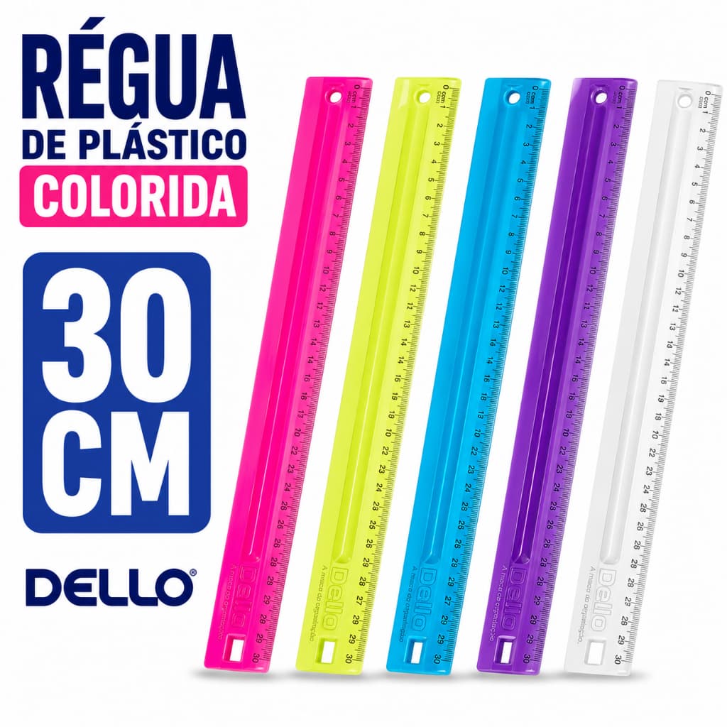 Régua Colorida Plástico 30cm DELLO