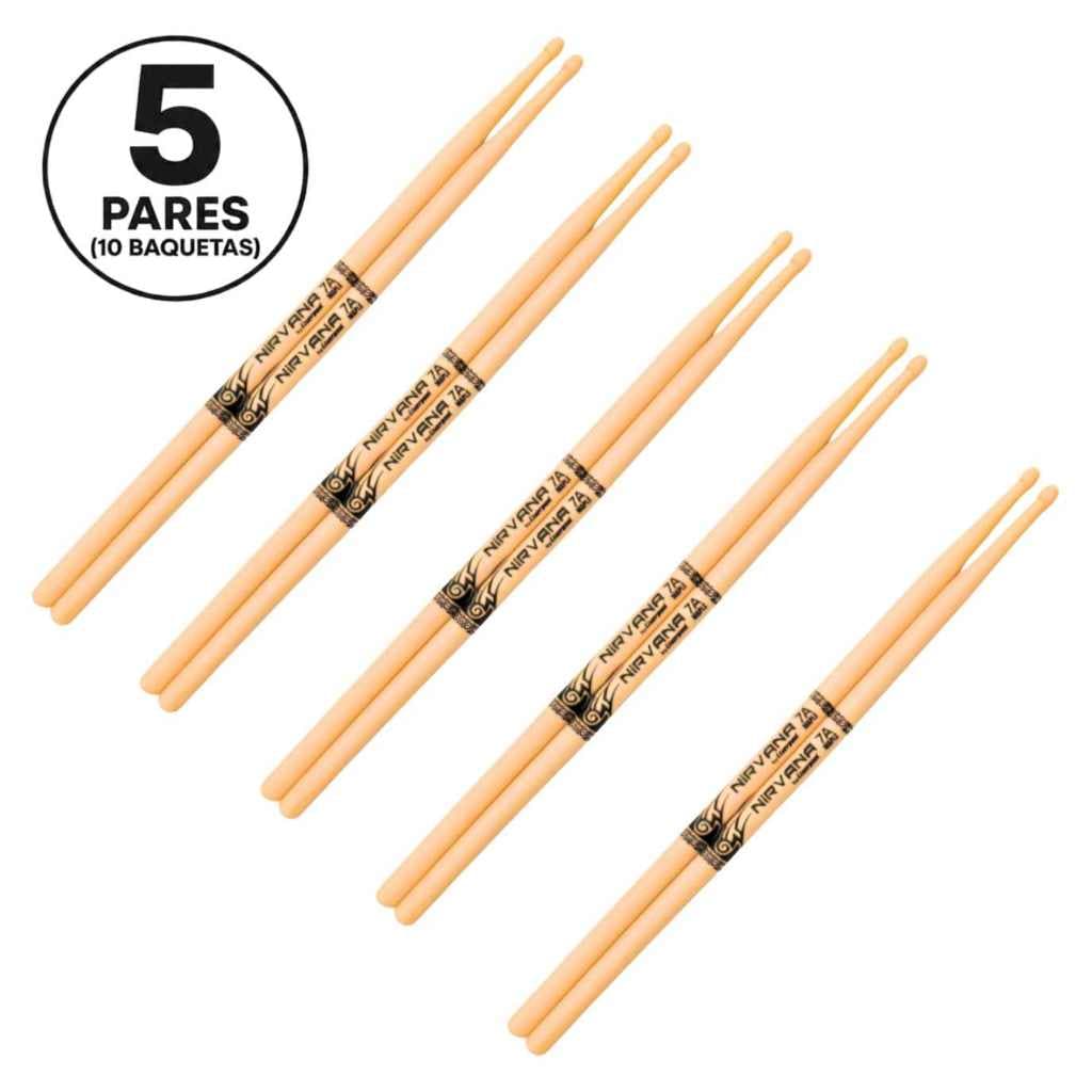 Baqueta de Bateria Nirvana Maple 7A Ponta de Madeira Leveza e Conforto para Bateria Acústica e Eletrônica - 5 Pares