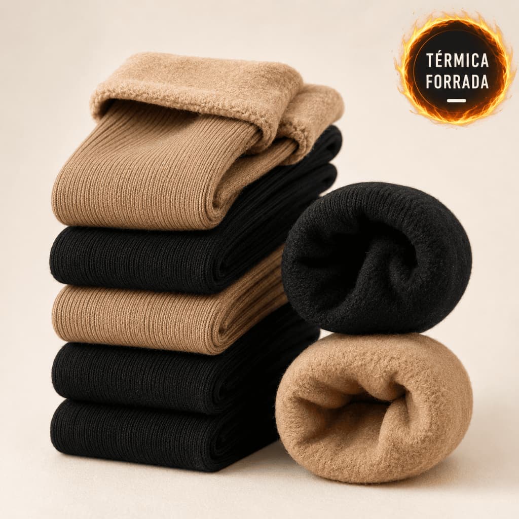 Combo Meias Térmicas De Inverno Forrada Grossa Pelúcia Interna Quentinha Kit com 2 a 6 Pares