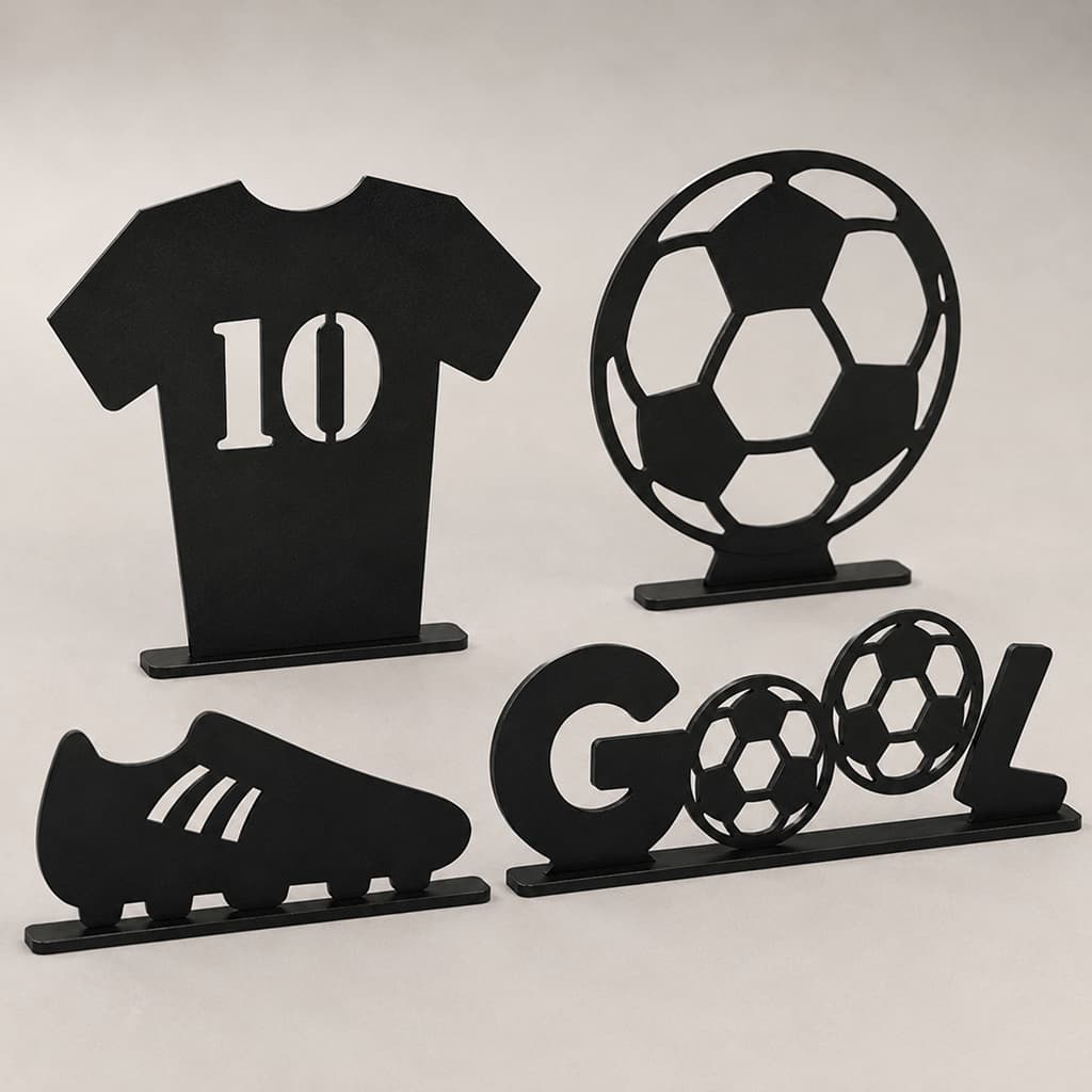 Kit Decoração de Mesa Festa Futebol MDF 4 Peças Display Aniversário Infantil Kit 4 Displays De Mesa MDF Preto Vazado