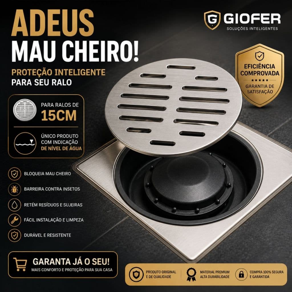 Adaptador Anti Odor e Baratas Para Ralo 15cm Tira Mau Cheiro Giofer