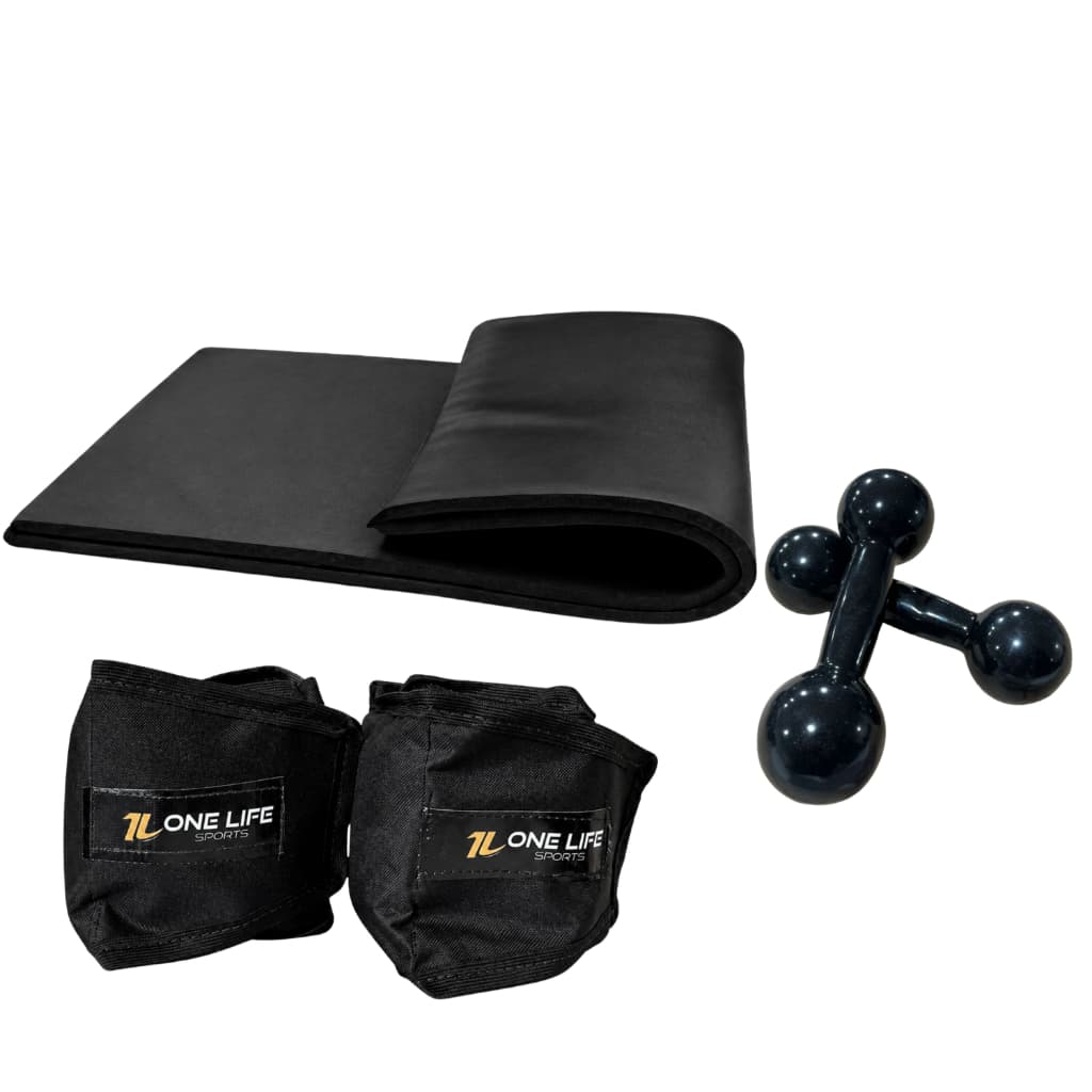 Kit Iniciante Fitness em Casa Caneleira 5kg Halter 2kg Colchonete Fortalecimento Glúteos Funcional