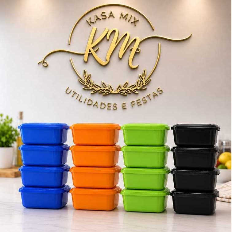 Kit pote retangular 200 unidades atacado, brinde gás, revenda, organizador, vasilha marmita, 1 litro