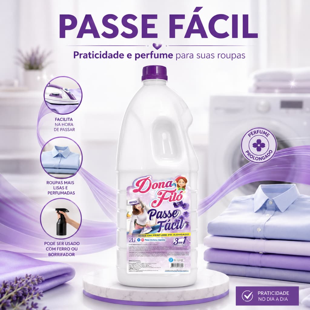 Revitalizador Para Passar Roupas Perfuma e Desamassa Passe Fácil 2 Litros