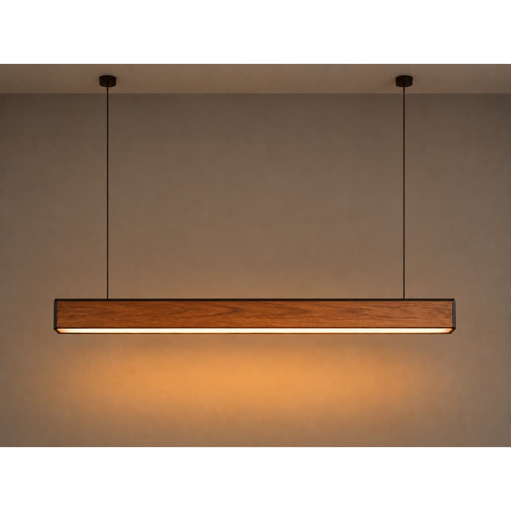 Luminária Pendente De Madeira Bivolt Cabo De Aço Led 18w 30k