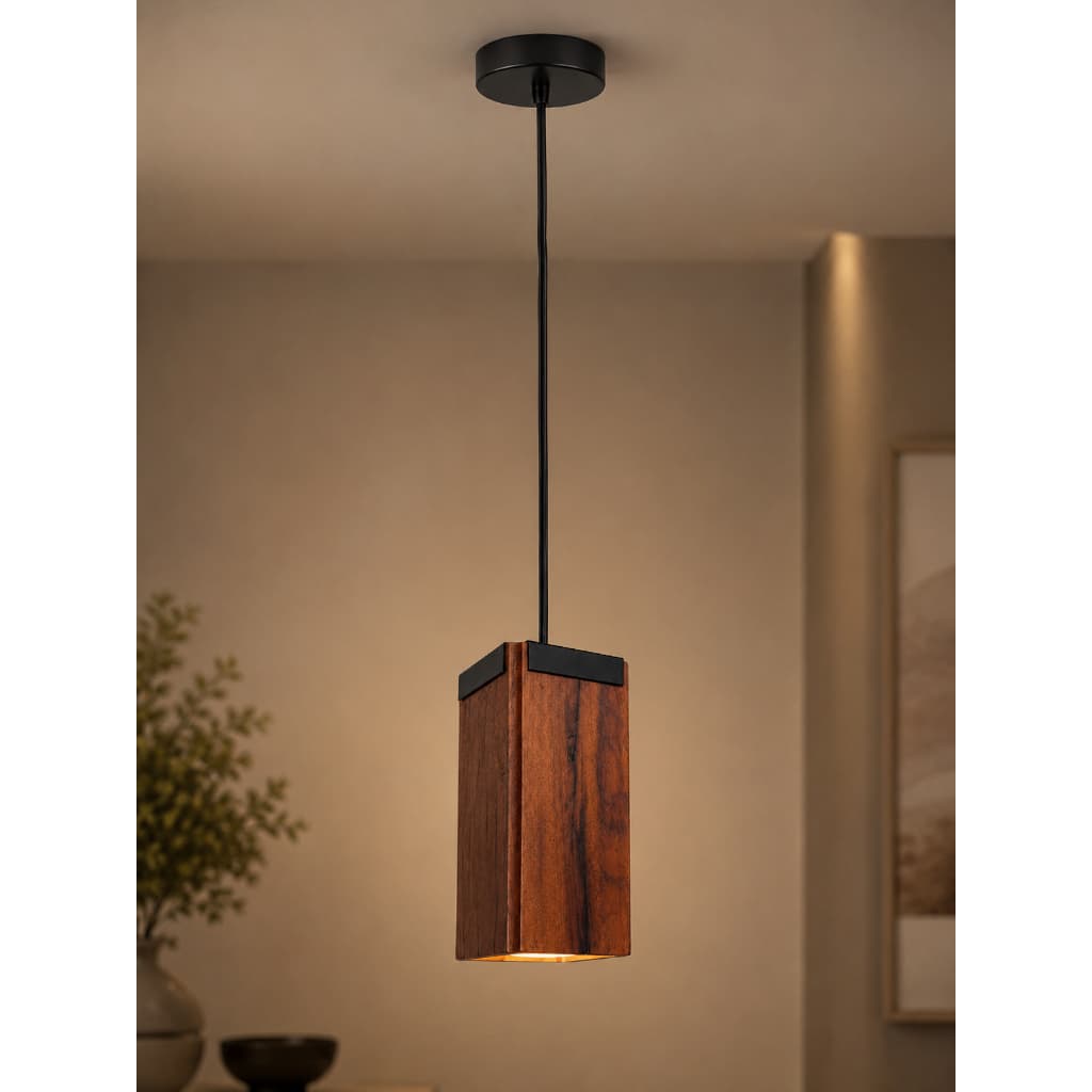 Luminária Pendente França Em Madeira Maciça Rústica Acompnha Lampada Lustre Decorativo
