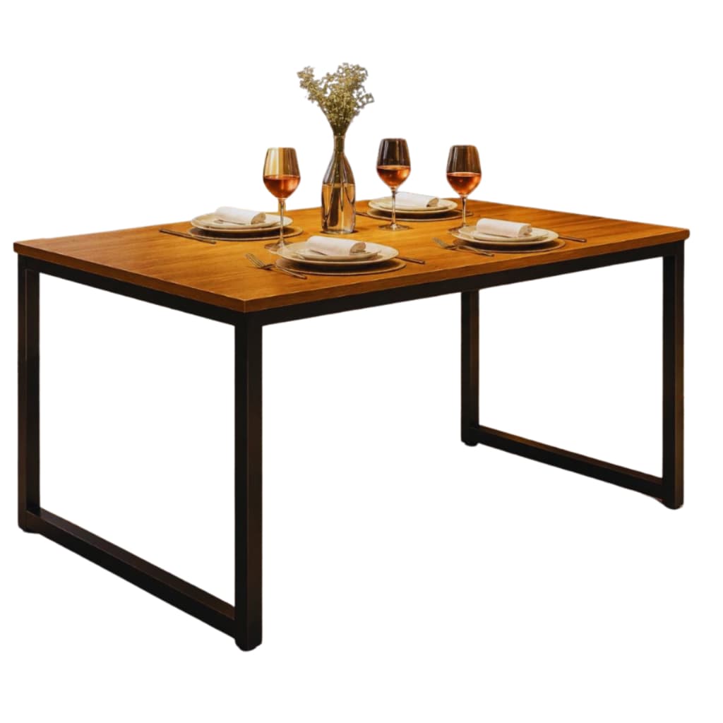 Mesa de Jantar Industrial com Base de Metal e Formato Retangular 120x80 cm
