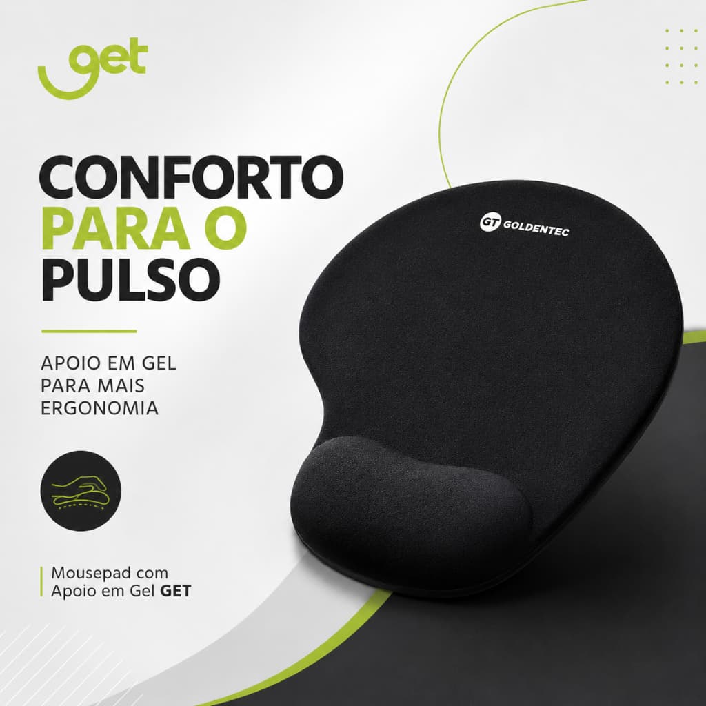 Mousepad Get Comfort Ergonômico Com Apoio Em Gel Preto