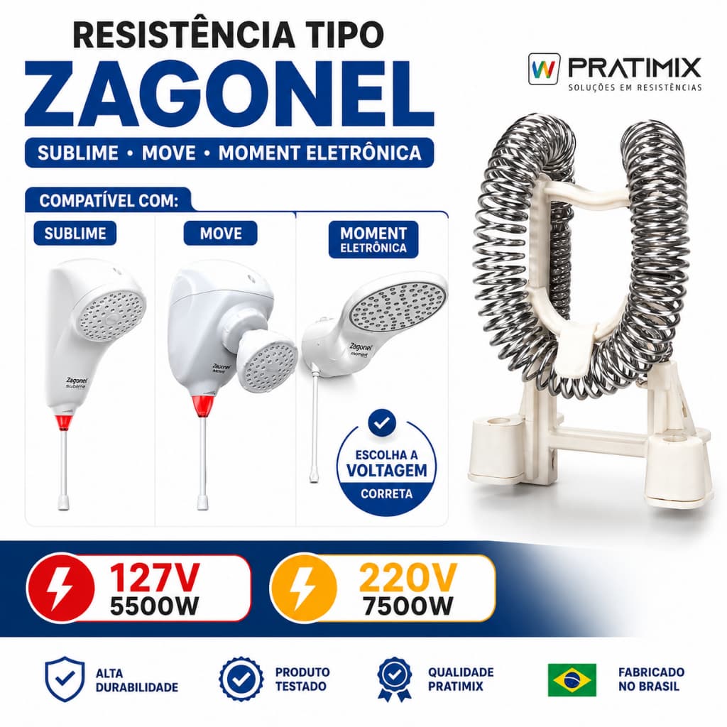 Resistência Zagonel Sublime Move Moment Eletrônica 5500W 7500W Pratimix
