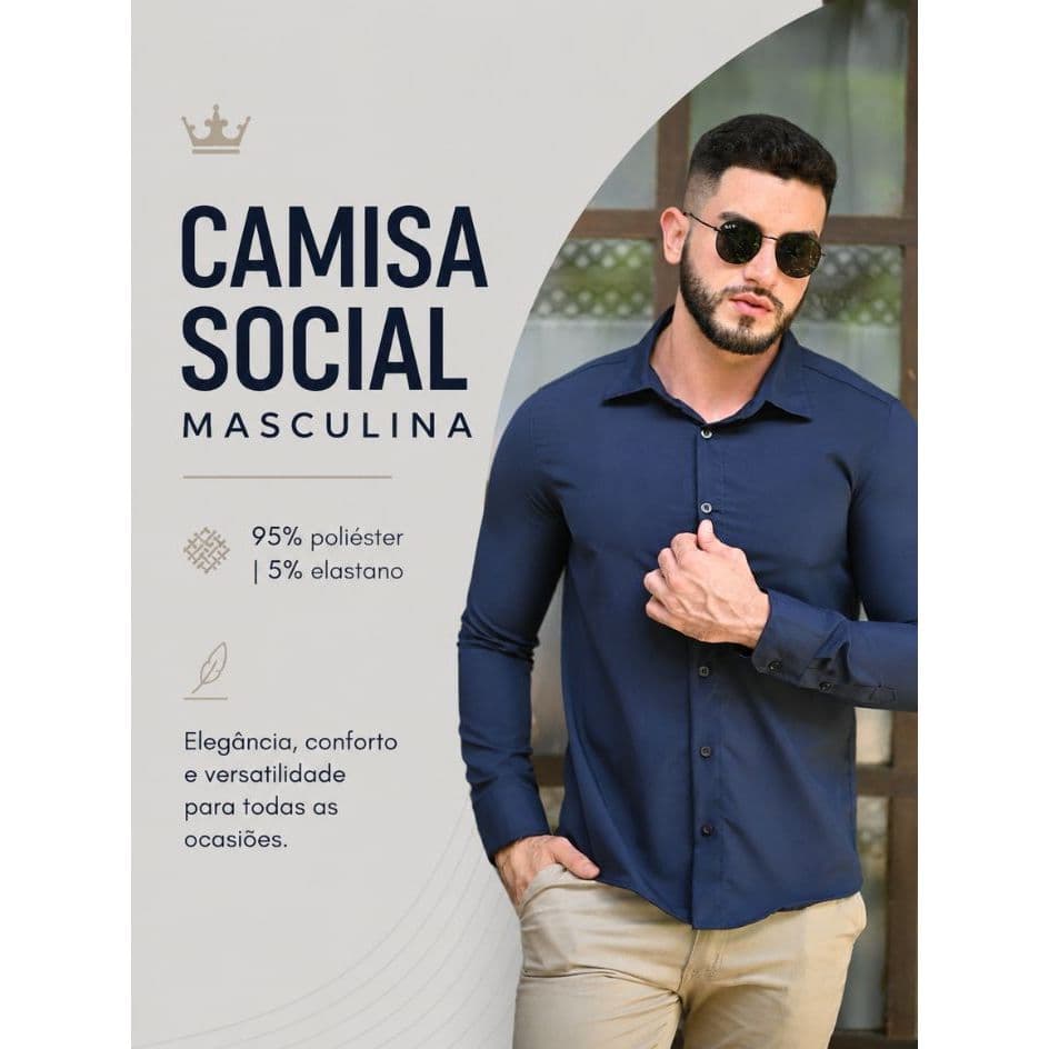 Camisa  Masculina Social Slim Manga Longa Lisa Elegante Premium Casual Trabalho Escritório Dia a Dia
