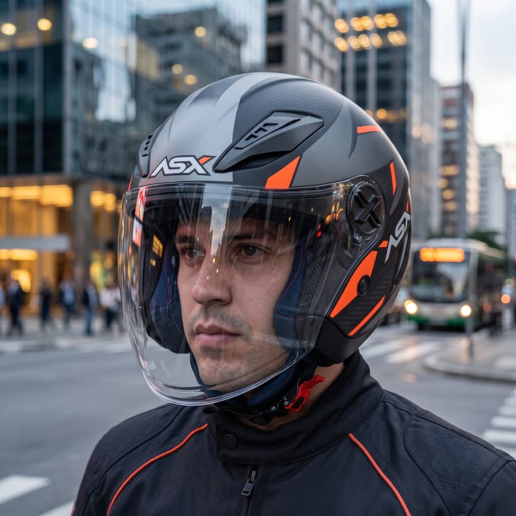 Capacete Moto Aberto Preto/Cinza Asx City Air Square Motociclista Unissex Leve