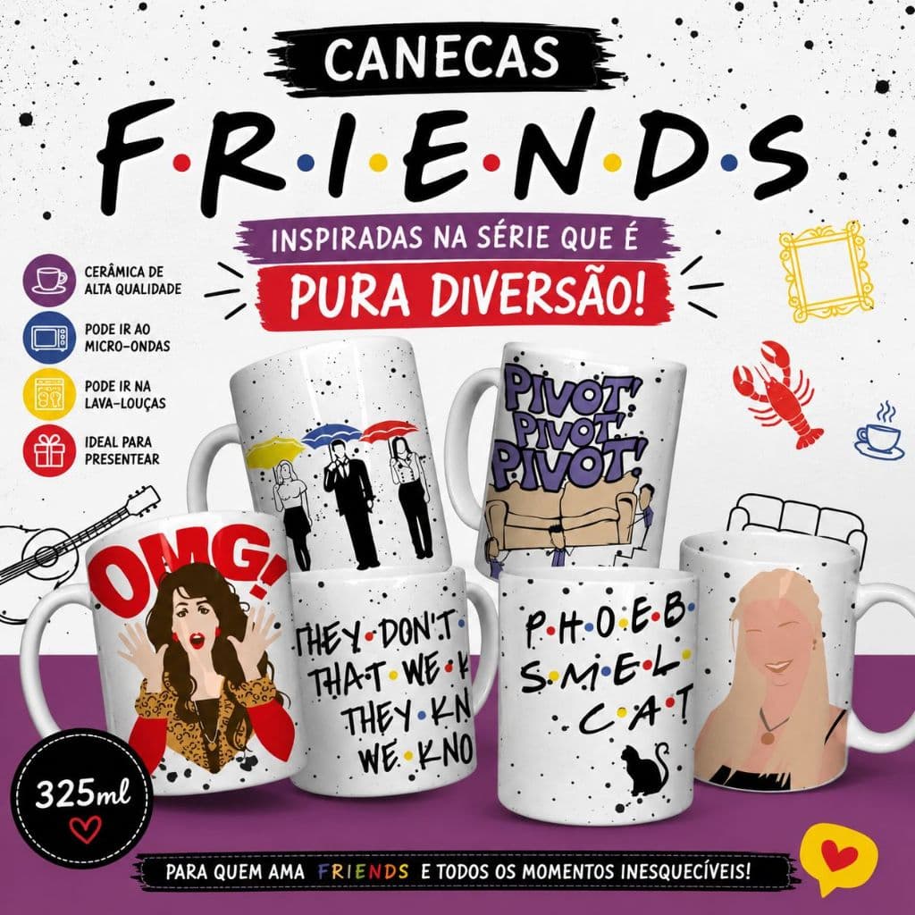 Caneca Friends Personalizada 325ml em Cerâmica | Presente Especial
