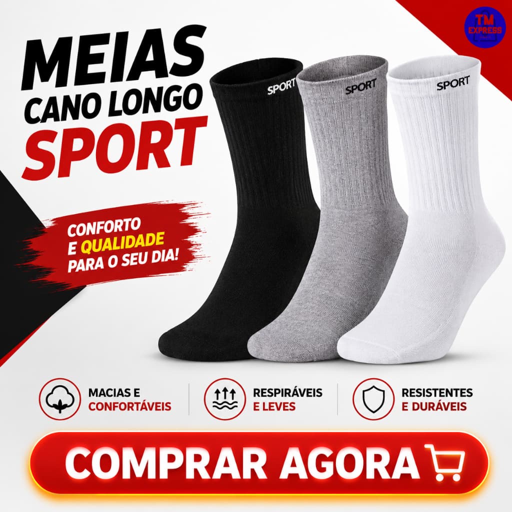 Kit ate 18 Pares Meias masculina SPORT Algodão cano alto/longo CONFORTÁVEIS
