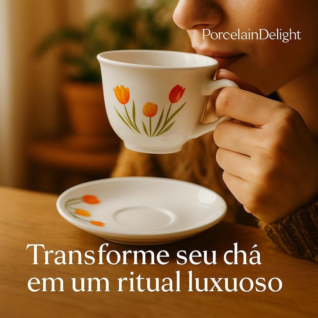 Conjunto Xicara Cha Porcelana Camber Black Pires Branca 12 Pecas Elegante