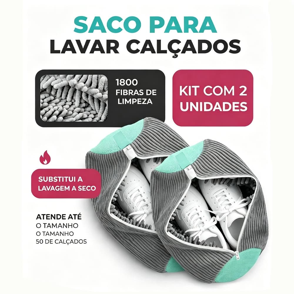 Kit 2 Saco de Lavagem para Calçados Sapatos e Tênis Para Máquina de Lavar