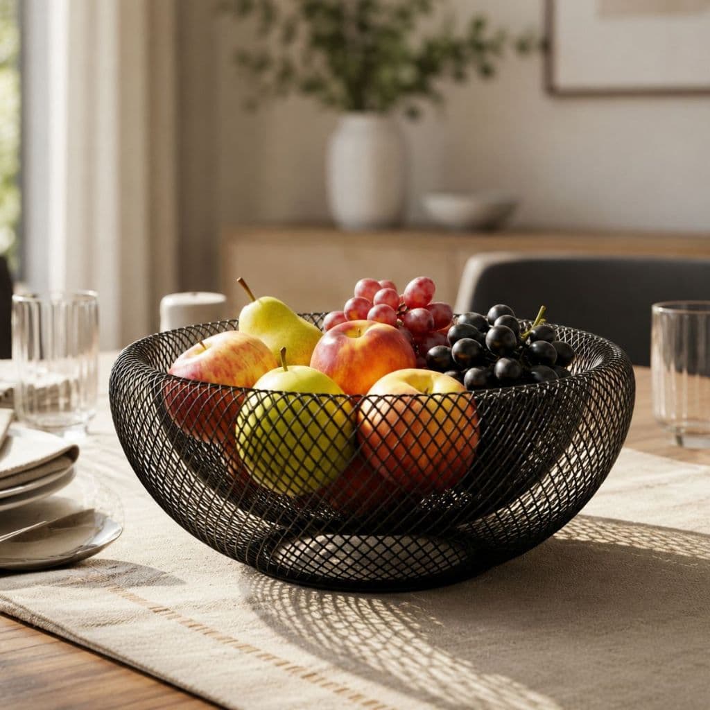 Fruteira de Mesa Arame Duplo Dourada ou Preta de 30cm Cesta Para Frutas Organizador De Mesa Cozinha
