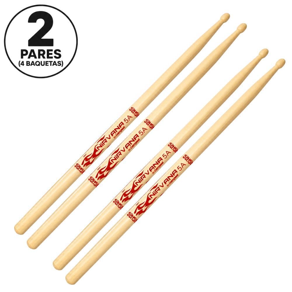 Baqueta de Bateria Nirvana Maple 5A Ponta de Madeira Leveza e Conforto para Bateria Acústica e Eletrônica - 2 Pares