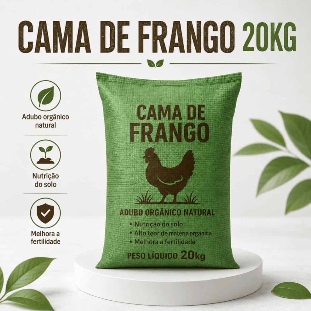 Cama De Frango 20kg Fertilizante Natural Para Solo Fértil Plantas E Hortas