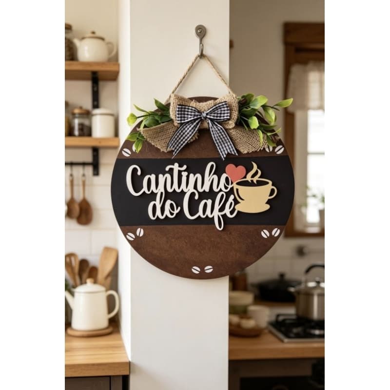 Placa cantinho do café em madeira 22cm