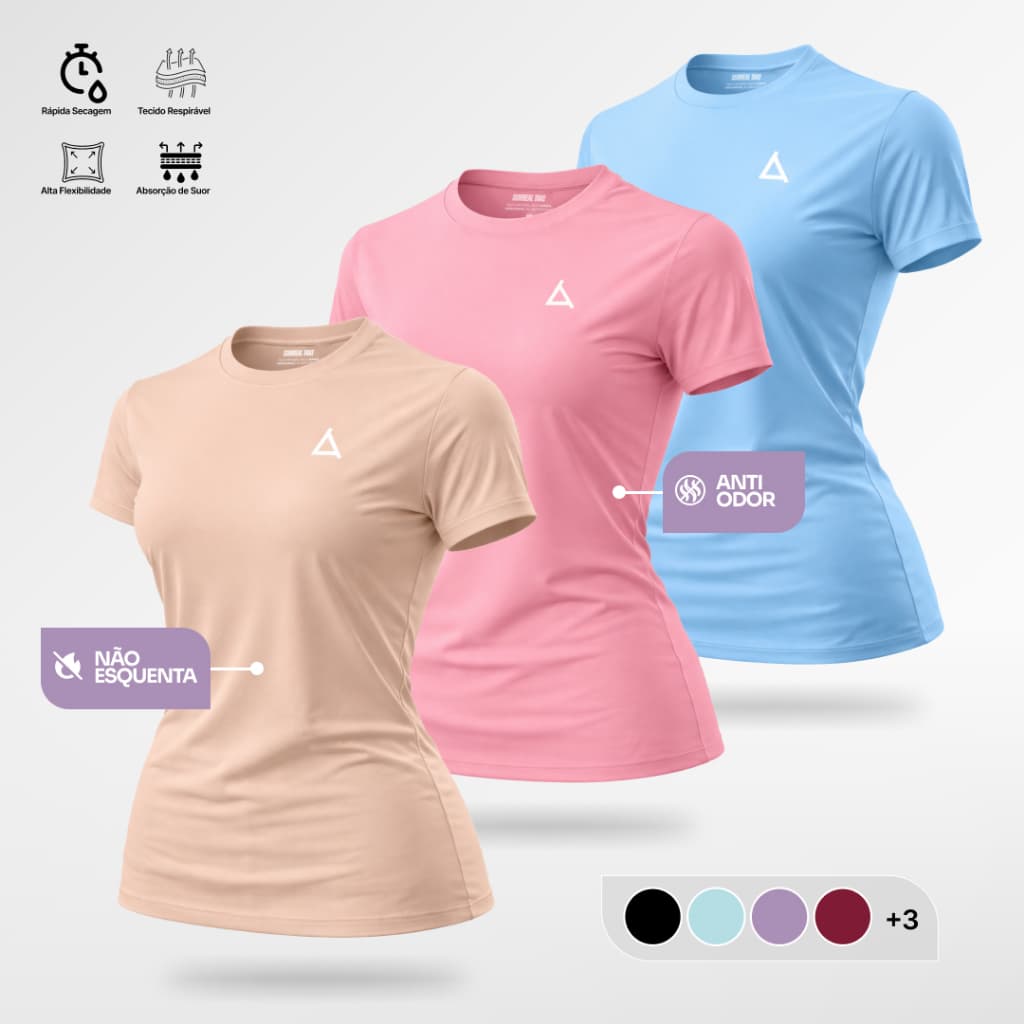 KIT 3 ou 2 Camiseta Academia Feminina Dry Fit UV 50 + Treino Blusa Slim Caminhada Treino Musculação