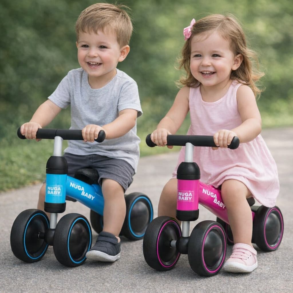 Bicicleta Infantil Sem Pedal 4 Rodas Nuga | Bike de Equilíbrio com Garrafinha | Azul ou Rosa | INMETRO