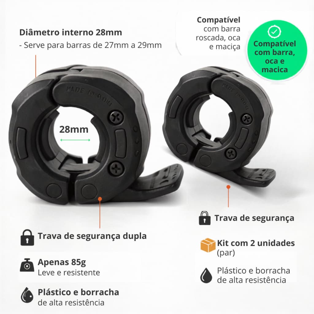 Par de Presilhas Lock Press Para Barra de 28mm Academia Musculação Fitness - PAR