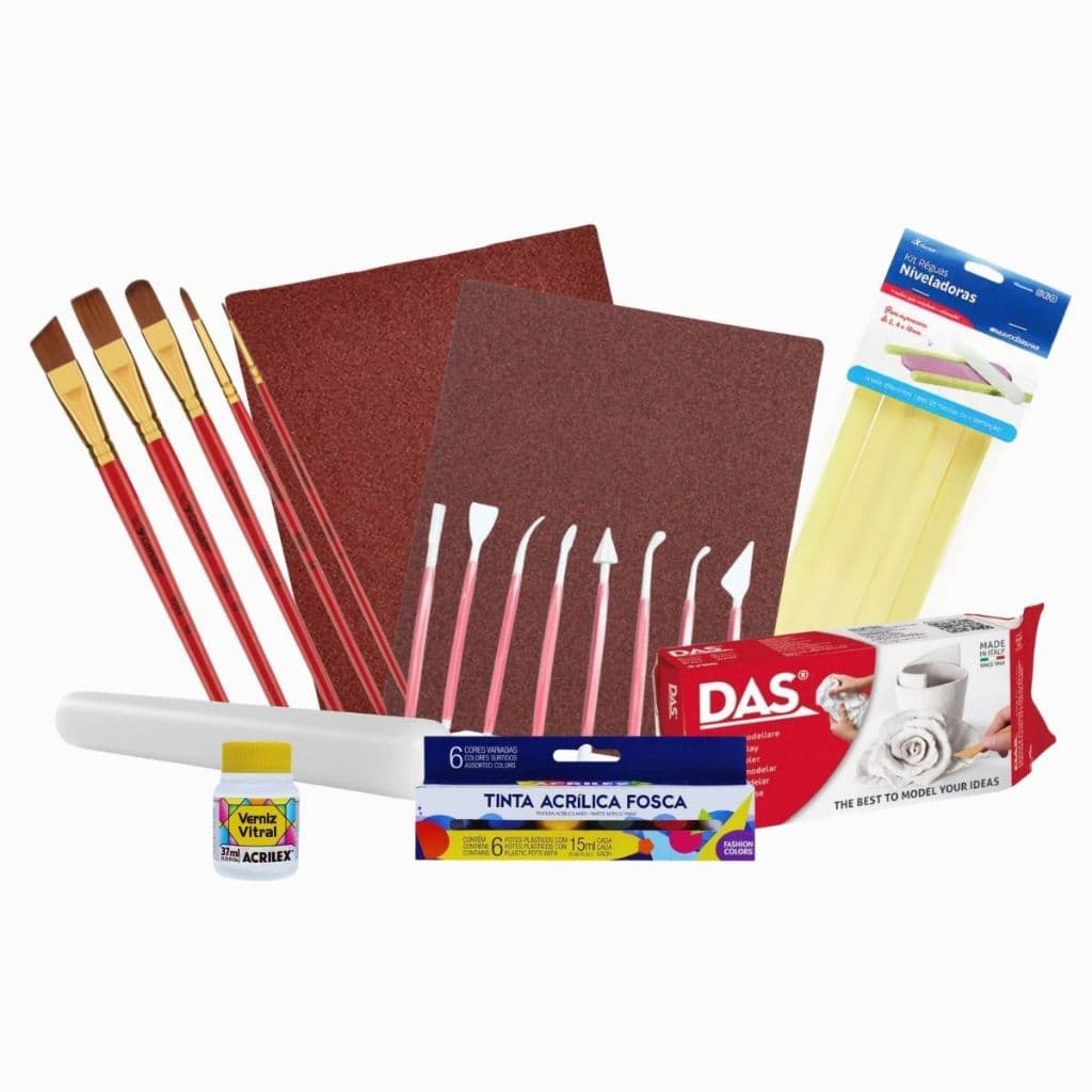 Kit Artesanato Massa Fria DAS 500g Estecas Lixas Ferramentas