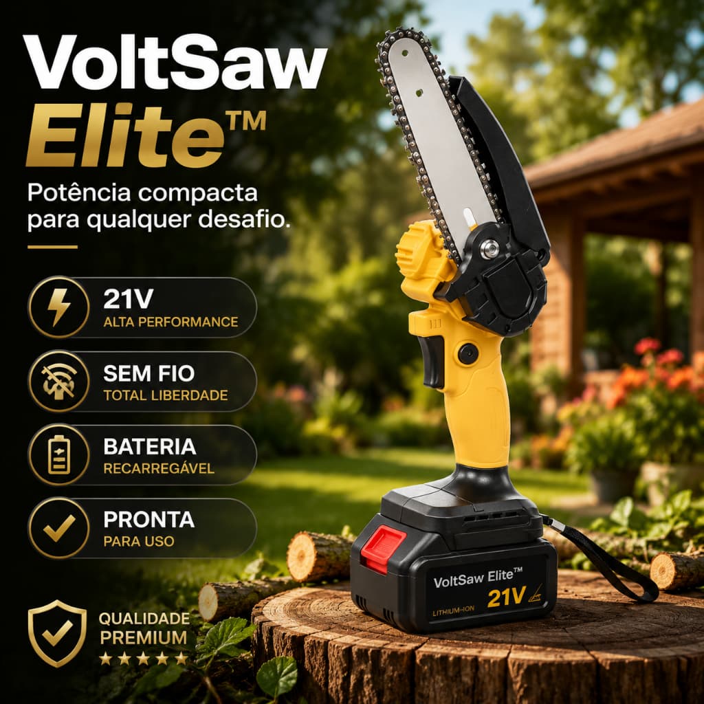 Mini Motosserra Elétrica 6 Pol 21V Sem Fio para Poda VoltSaw Elite