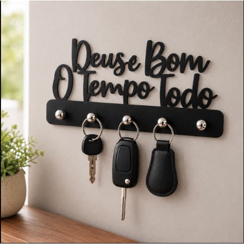 Porta Chave de Parede Deus é Bom 5 Ganchos Organizador Para Entrada Hall Sala Casa Apartamento Família Uso Diário