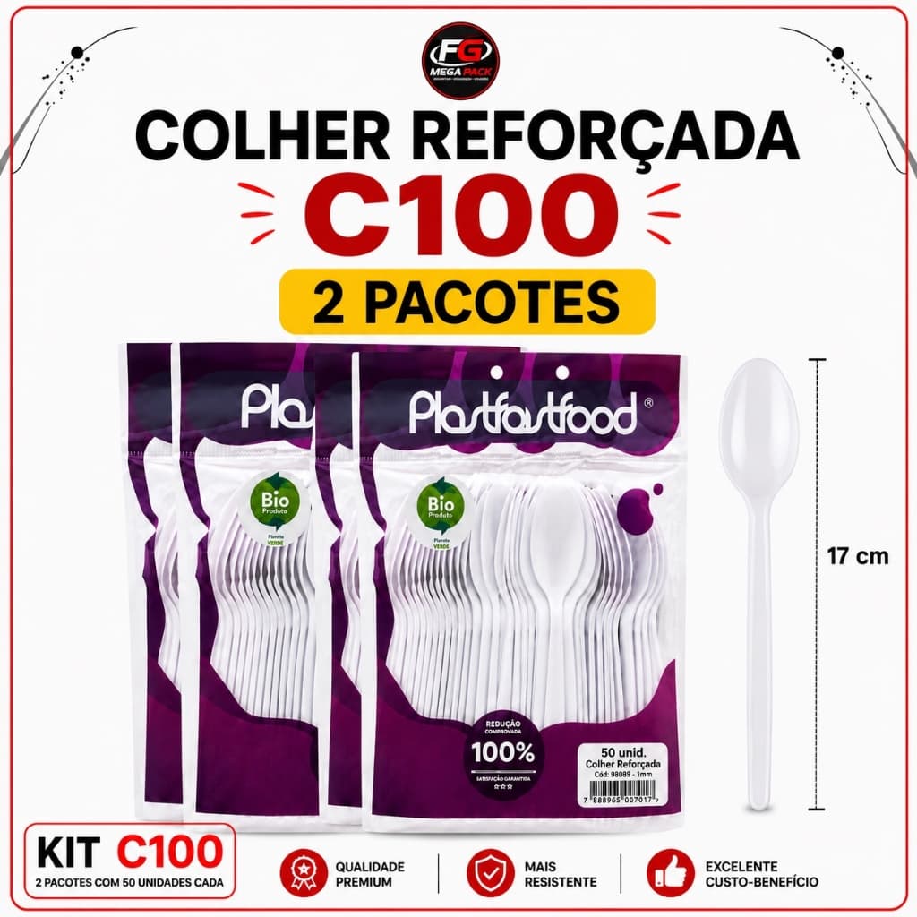 KIT100 COLHER MASTER Reforçados  Resistentes Refeição  Plástico Premium
