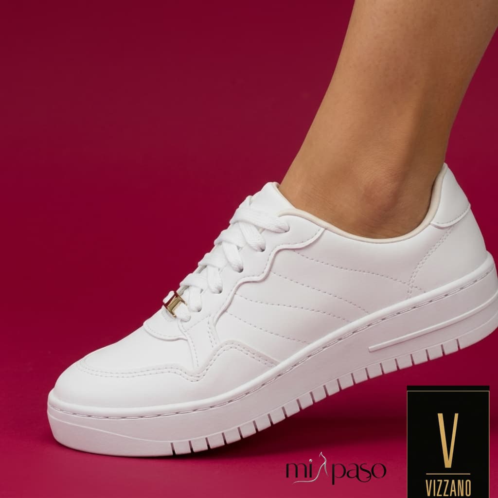 Tênis Vizzano Casual Branco Feminino Plataforma Liso Original Confortável Flatform Antiderrapante