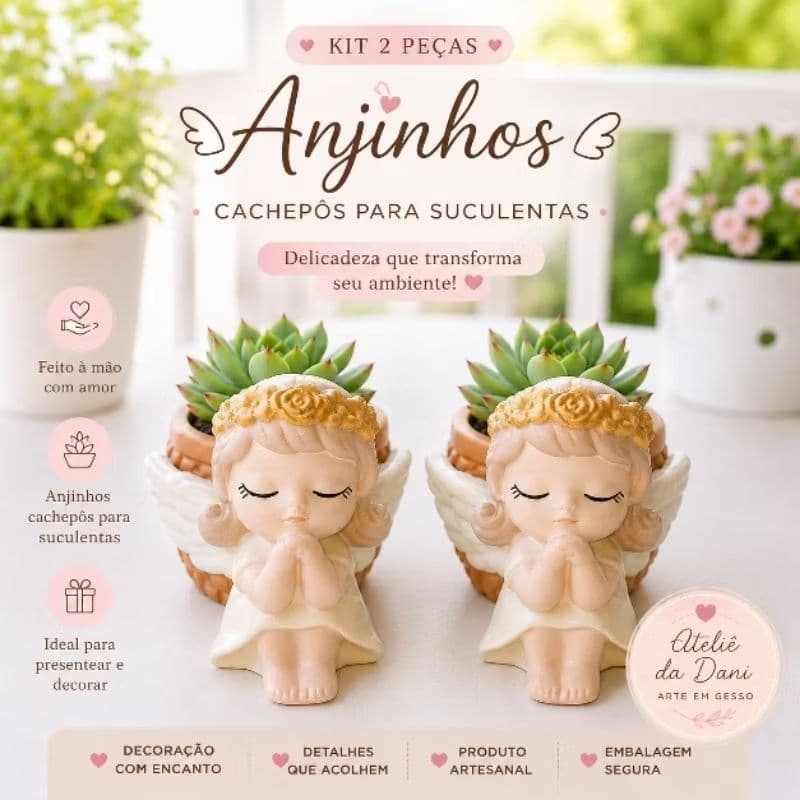 Vasinhos Cachepôs Anjinho Decorativo para Suculentas| Artesanal em gesso