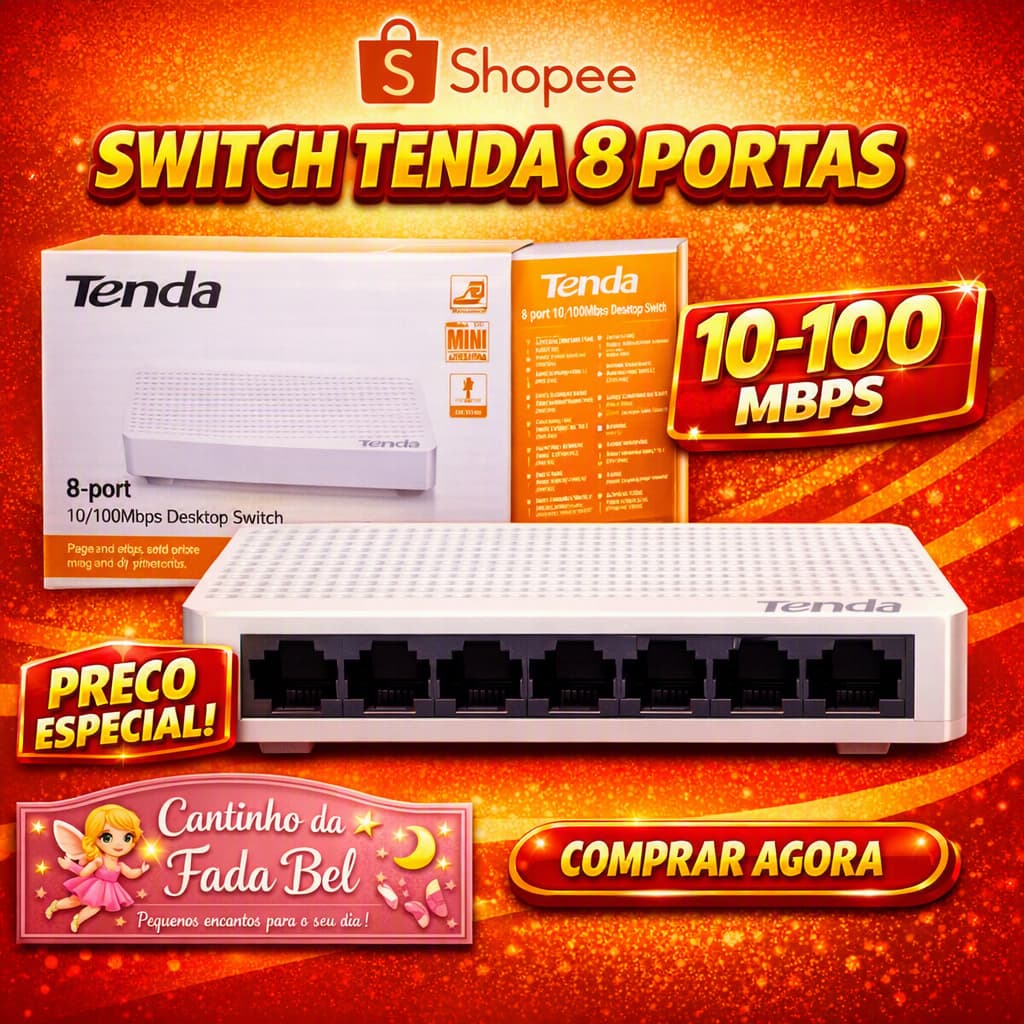 Hub Adaptador Multiporta Tenda S108 Desktop Switch / 8 Portas / 10/100Mbps - Branco