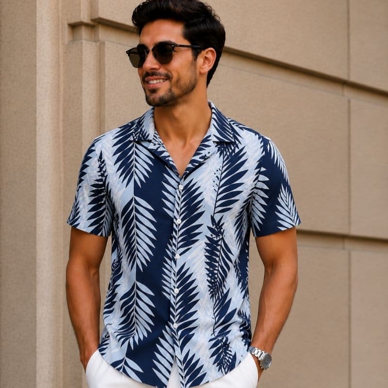 Camisas Estampadas Masculinas, Manga Curta Slim com Botões Tecido Leve, Confortável,Não Amassa...
