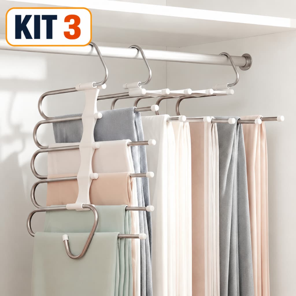 Ambito Dlux Cabide Para Calças Kit 3 Organizador 5 Em 1 Antideslizante Forte Ideal Para Jeans
